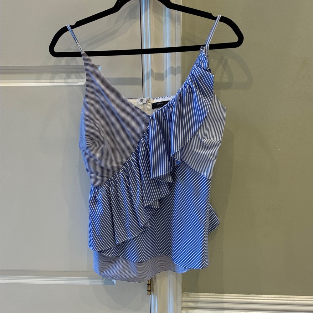 Chic Blue Striped Camisole with Ruffle Detail. Like new💗
